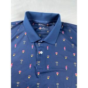 Bonobos Golf Polo Shirt Mens XL Navy Blue Good Cocktail Print Performance Vented
